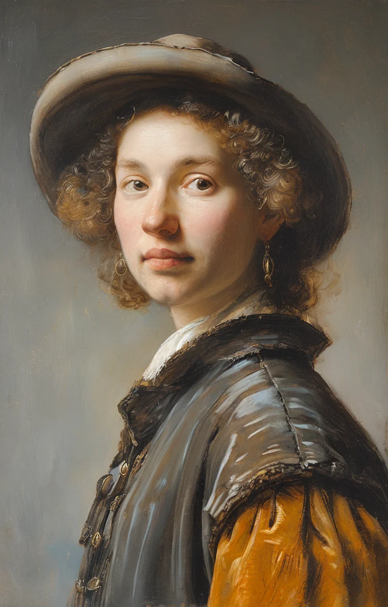 masterpiece,best quality,<lora:tbh135-sdxl:0.85>,portrait of  woman,illustration,style of Rembrandt,oil painting,