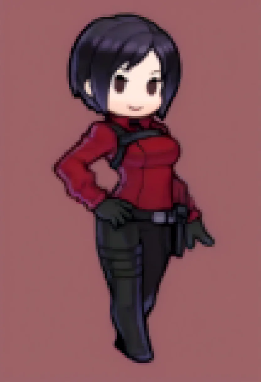 masterpiece, best quality, solo, 1girl, smile, <lora:Feh-Sprites-illus_Fp:1>, chibi, full body, simple background, ada wong,