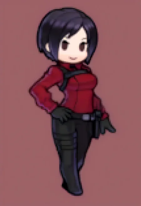 masterpiece, best quality, solo, 1girl, smile, <lora:Feh-Sprites-illus_Fp:1>, chibi, full body, simple background, ada wong,