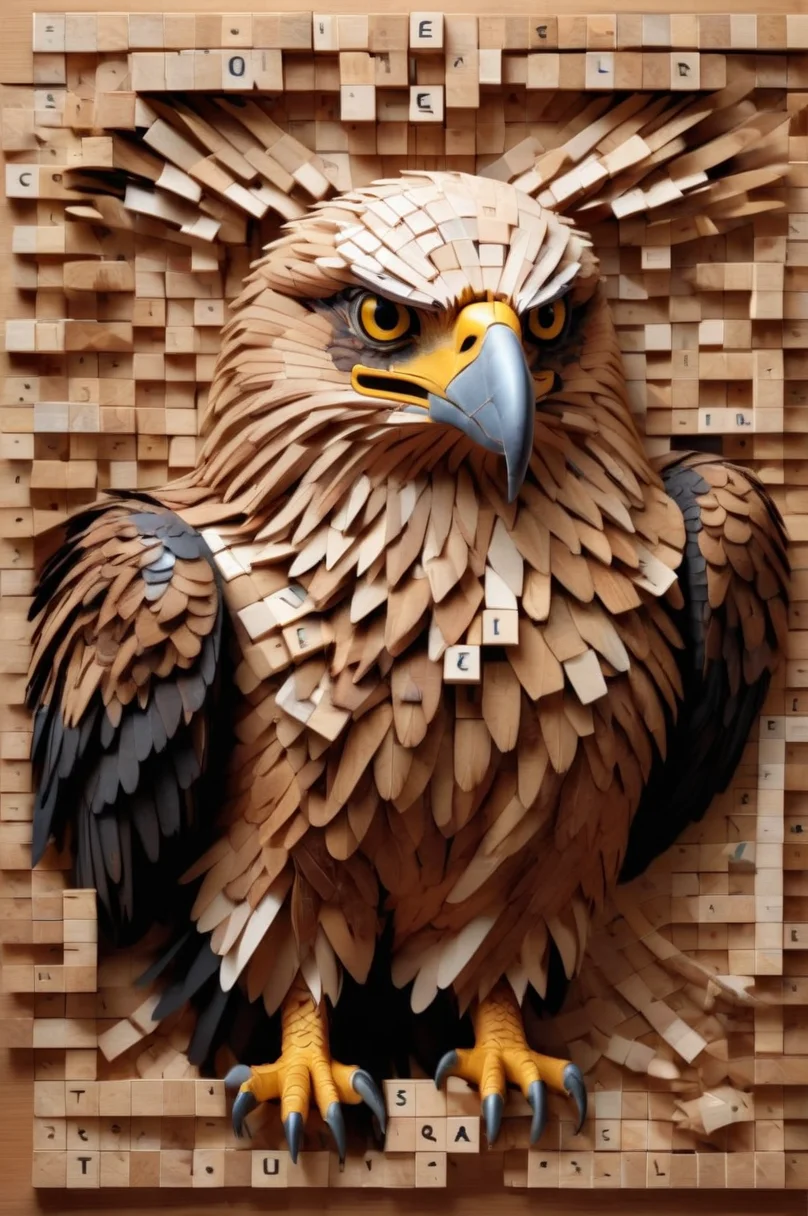 eagle made out of scrabblestyle <lora:scrabblestyleXL_LoRA:1>