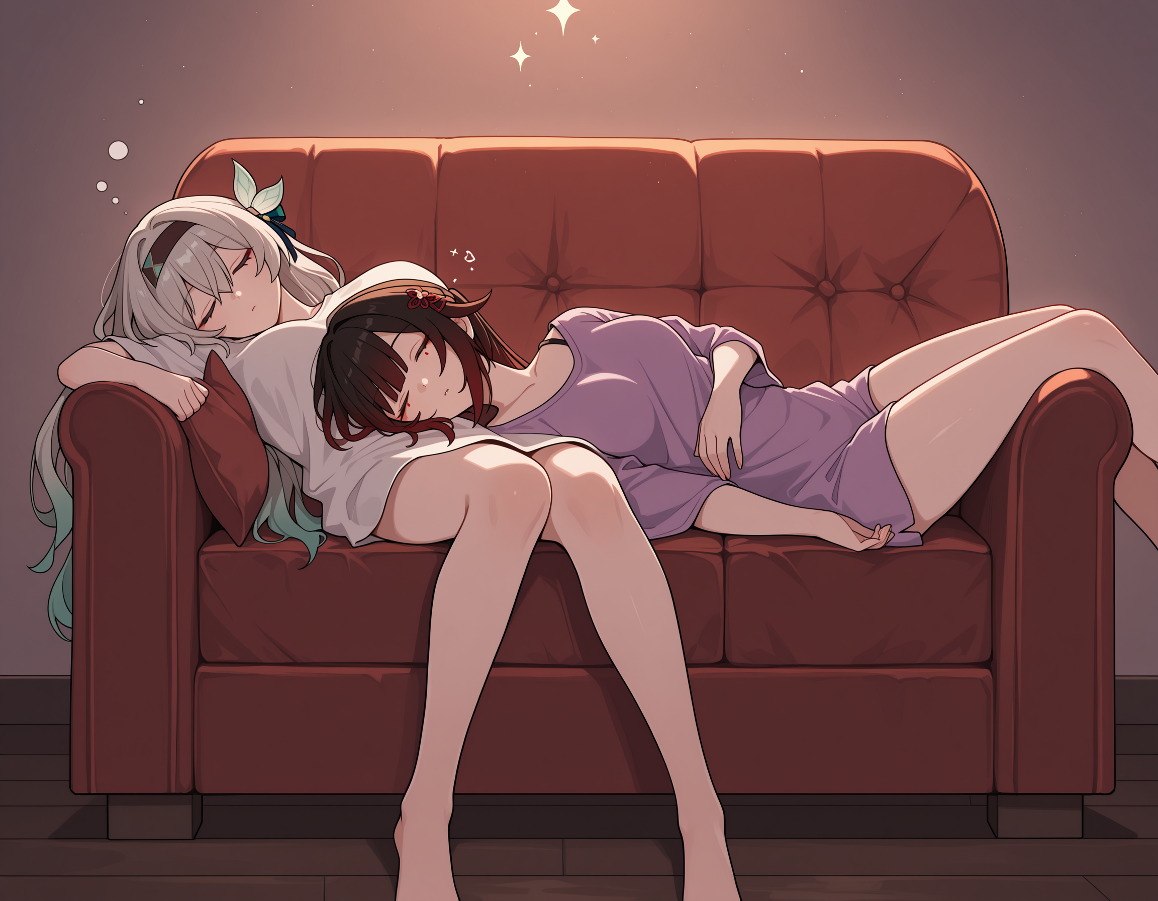 <lora:midis_CouchSharing_V0.5[IL]:1> , couch sharing,sitting,  lying,  sleeping, sitting, sparkle \(honkai: star rail\), firefly \(honkai: star rail\),, masterpiece,best quality, very aesthetic,absurdres,newest,
