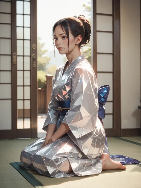 score_9, score_8_up, score_7_up, score_6_up, score_5_up, score_4_up, intricate, highly detailed, realistic, photograph,
1girl wearing a crystalline dress, <lora:crystalline_dress-PD-1.0:1>,
ryokan, tatami, seiza pillow, kneeling, kimono