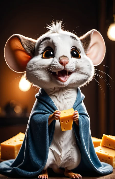 cinematic film still Mighty Mouse,cinematic reenactment,holding a large wedge of cheddar cheese above his head,flexing,smiling,fur,furry mouse,, true to life, HDR image,High detail resolution,soft eyes,natural skin,high detailed face,high detailed cloth,film photography,vintage,cinematic lighting,realistic,sharp focus,(very detailed),((4K HQ)),depth of field,f/1.2,Leica,8K HDR,High contrast,shadows, bokeh,(detailed and realistic skin texture),(detailed clothing),(detailed background),detailed skin,(highly detailed skin),(8K HDR photo),realistic texture,realistic shadows,accurate to life,living image,lifelike . shallow depth of field, vignette, highly detailed, high budget, bokeh, cinemascope, moody, epic, gorgeous, film grain, grainy
