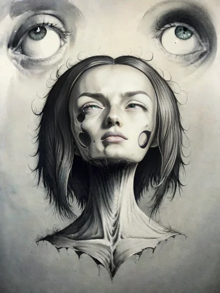 <lora:sur-mono_XL:1>, sur-mono_XL, monochrome, line sketch, surrealistic, in the style of Zaleska Tepes