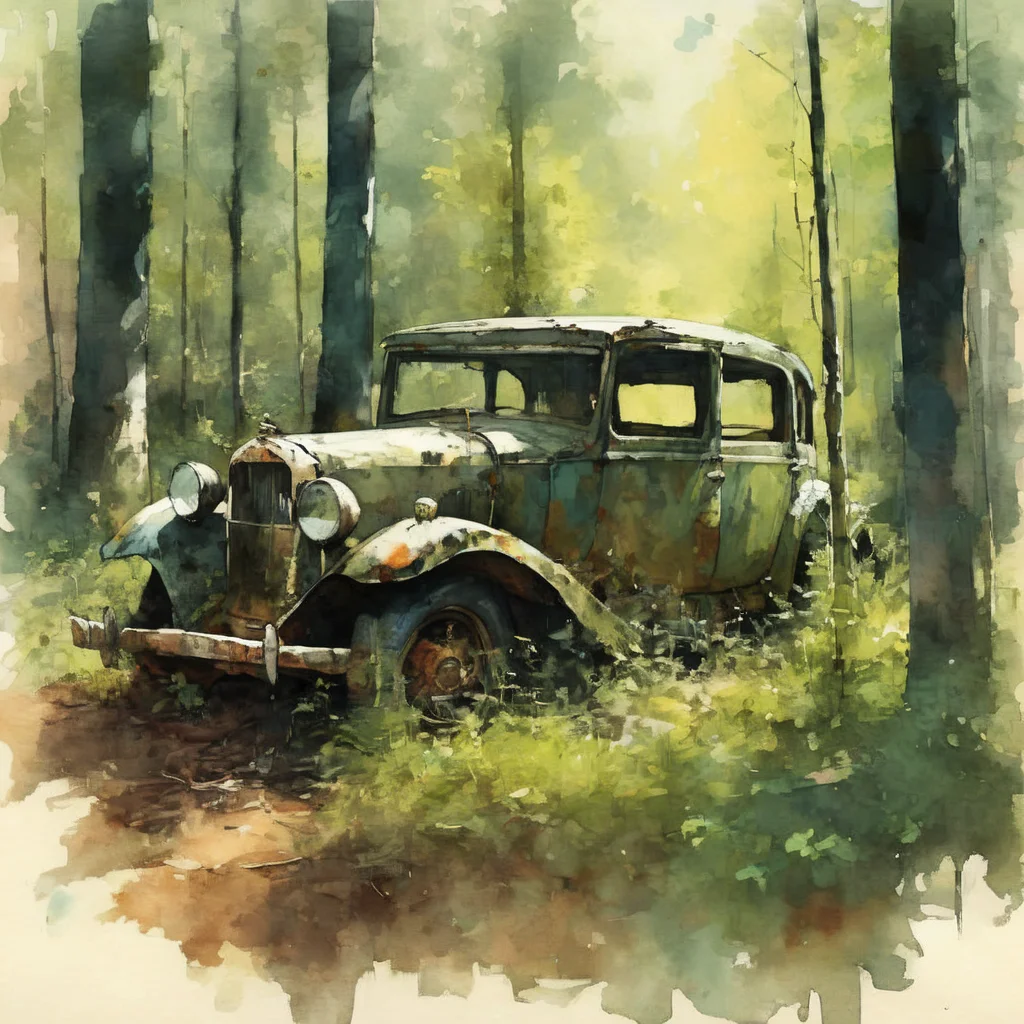 artmix02 very old car in forest<lora:artmix02:1>