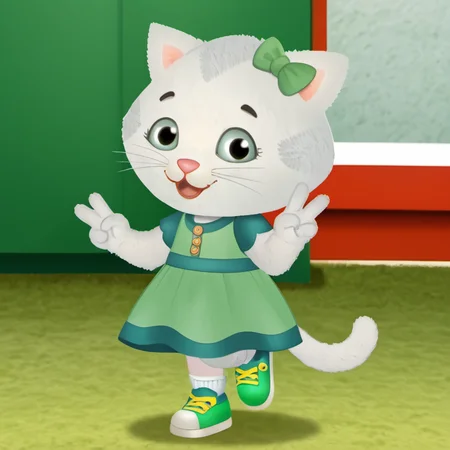1girl, solo, kkdtn1, (green eyes), double v, v, open smile, :3, whiskers, hair bow, green dress, short sleeves, dress, green bow, cat ears,  cat, furry, standing on one leg, dynamic pose, furry female, socks, tail, animal ears, full body, looking at viewer, green footwear, shoes, cat tail, short, <lora:kkdtn1:1>,