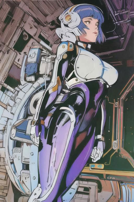 2d artwork, line artwork, comic aesthetics, 1girl, gorgeous, spacesuit mech, looking at viewer, surreal, breathtaking high-tech hardware background, line noise, ancient, retrofuturism, old comic paper, 1girl, beautiful face, spacesuit mech, short hair,