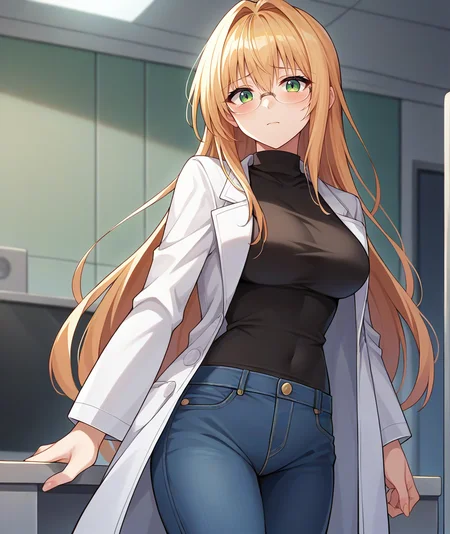 score_9,score_8_up,score_7_up,score_6_up,score_5_up,score_4_up,
1girl, large breasts, tearju lunatique, long hair, glasses, lab coat, black turtleneck, jeans, light blush,
solo, cowboy shot, indoors, laboratory, looking at viewer,
<lora:tearjuponyxl:1>