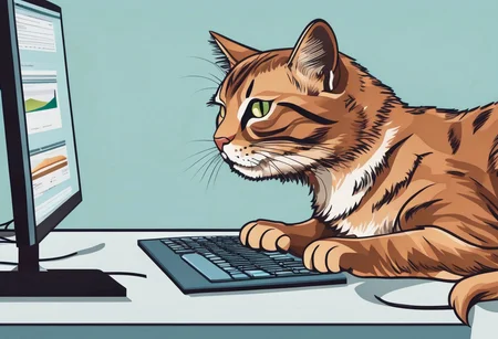 an office desk with a computer monitor displaying the word 'civitai', a cat playfully tapping on the keyboard, photography, epic, masterpiece, RAW, 8k, high definition, high detail, intricate, sharp focus, award winning