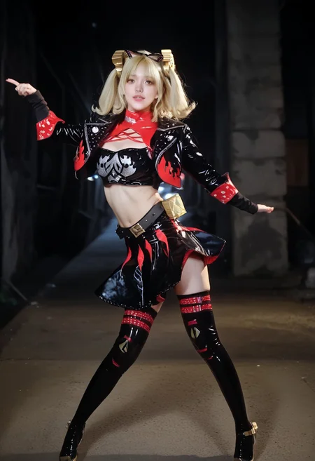score_9, score_8_up, score_7_up, score_6_up BREAK Burn1ce, 1girl, solo, breasts, gangam dance