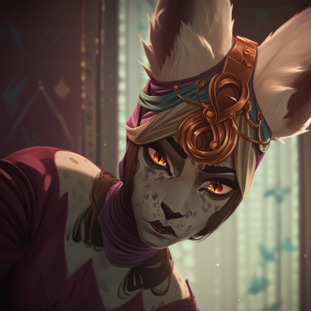 female focus, solo focus, solo, score_9, score_8_up, score_7_up, <lora:ArcaneLeastV1.5Update:1> 1girl, ArcaneLeastV1.5Update, LeastArcaneVastayaoutfit1, animal ears, furry female, long ears, grey skin, orange eyes, ears through headwear, colored skin