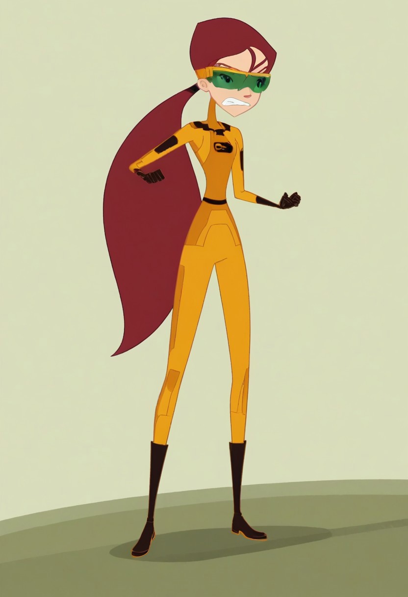 Score_9_up, Score_8_up, Score_7_up, easynegative, ng_deepnegative_v1_75t,
AbbyArcher, 1girl, red hair, ponytail, long hair, hair between eyes, black eyes, yellow bodysuit, sunglasses, black gloves, black boots,
weapon, arm cannon, about to shoot, angry, clenched teeth