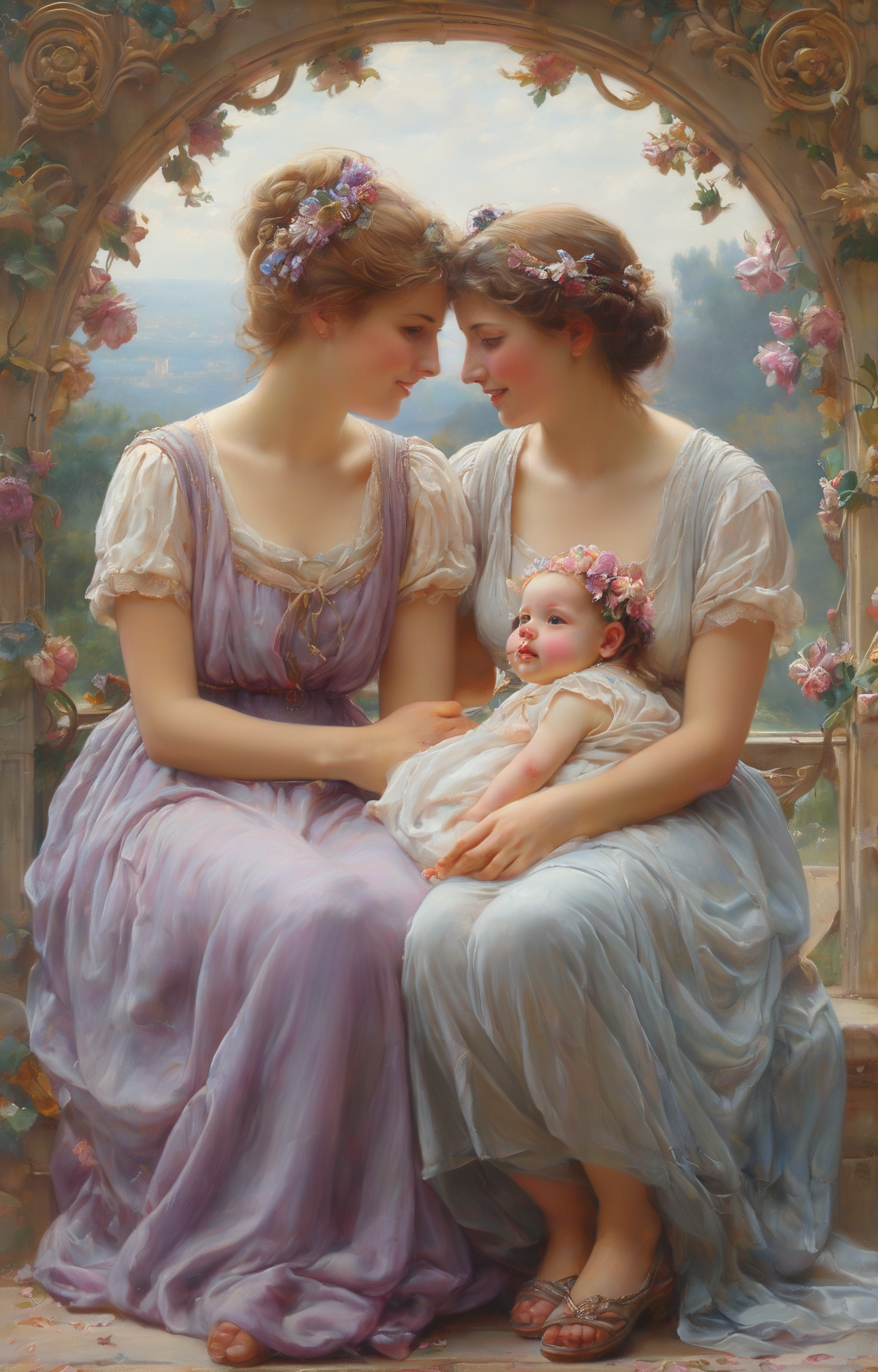 masterpiece,best quality,<lora:tbh270-sdxl:0.9>,illustration,style of Guillaume Seignac portrait of family