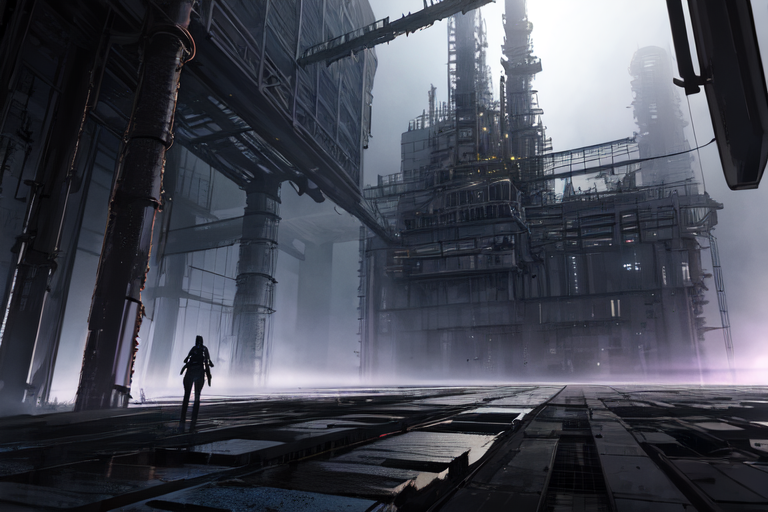 highly insanely detailed, masterpiece, top quality, best quality, highres, 4k, 8k, RAW photo, (very aesthetic, beautiful and aesthetic),  
tsutomu nihei,nihei_tsutomu,blame!,blame gakuen!,abara,TNstyle,sidonia_no_kishi,(space,spacecraft,tunnel,tower,mausoleum,stairs,megastructure in background,deep horizon,sidonia \(ship\),city ruins,hangar,lab,giant room),air conditioner,buildings,drainpipe,star \(sky\),starry sky,bones,gauna,gauna mech,machinery,tentacles,ventilation fan,ventilation shaft,wire,dark sky,black sky,lantern,fog,mist,smoke,steam,flock,science fiction,decrepit,open space,dystopia,destroyed,no human,cyberpunk,vast scenery,perspective,dark background,futuristic,empty,blm, 
<lora:blameLora_v10:0>, 
(1girl:1.3), 
solo focus, 
at sunrise,(pure purple background,transparent background:1.2),âââ