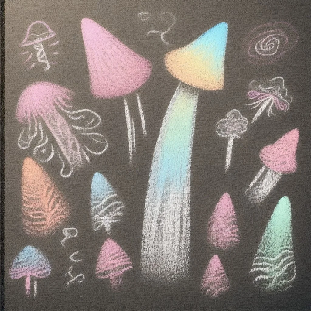 ch4lkdr4wing, colored chalk, psychedelic mushrooms, multiple colors