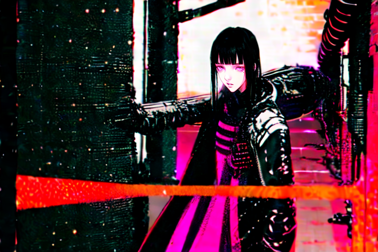 highly insanely detailed, masterpiece, top quality, best quality, highres, 4k, 8k, RAW photo, (very aesthetic, beautiful and aesthetic),  
tsutomu nihei,nihei_tsutomu,blame!,blame gakuen!,abara,TNstyle,sidonia_no_kishi,(space,spacecraft,deep horizon,lab,tower,tunnel),wire,ventilation fan,ventilation shaft,star \(sky\),starry sky,toha heavy industries,walkway,cables,tubes,industrial pipes,dark sky,black sky, 
<lora:blamev2:1>, 
(1girl:1.3), 
solo focus, 
summer,neon orange background,neon magenta background,neon white background,(color bokeh background),âââ