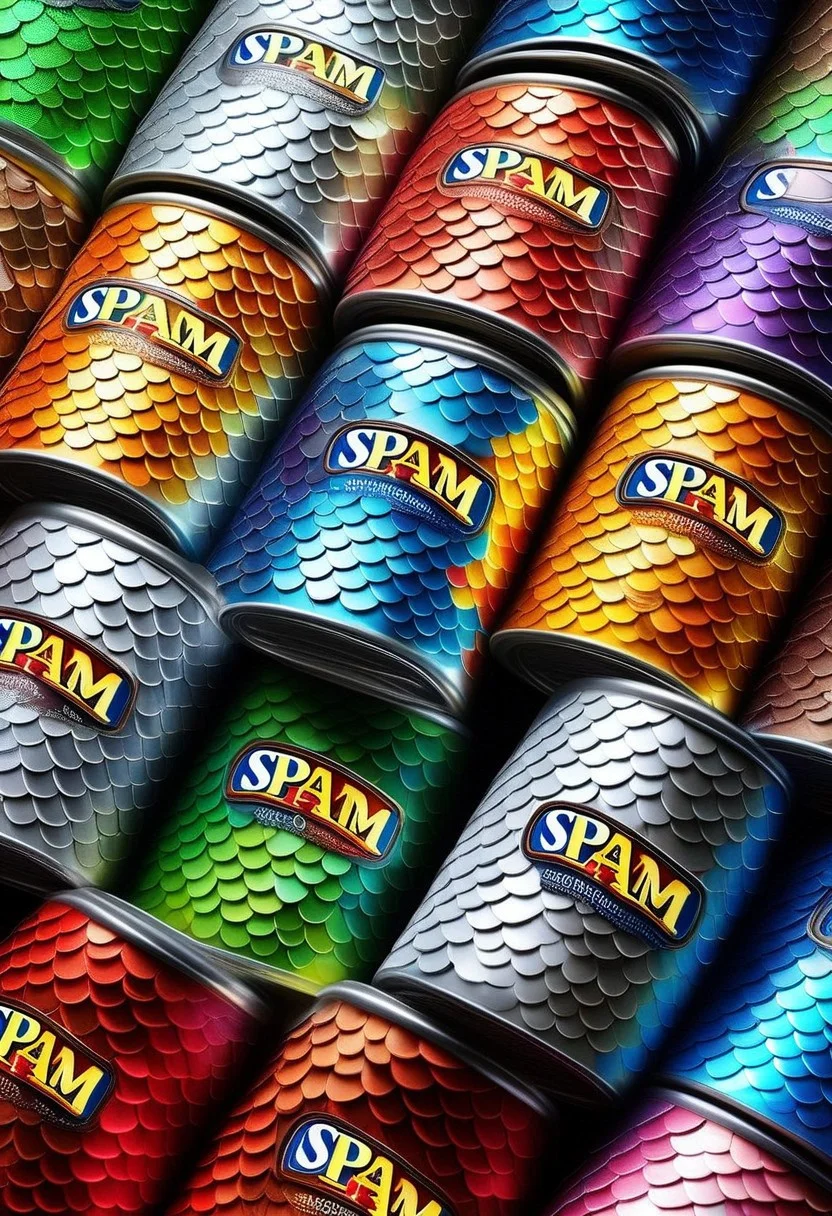 A photorealistic can of Spam covered in scales, scaleboundsdxl, , best quality, masterpiece, intricate, adorable, cosmic background, nebulae, stars, detailed background,