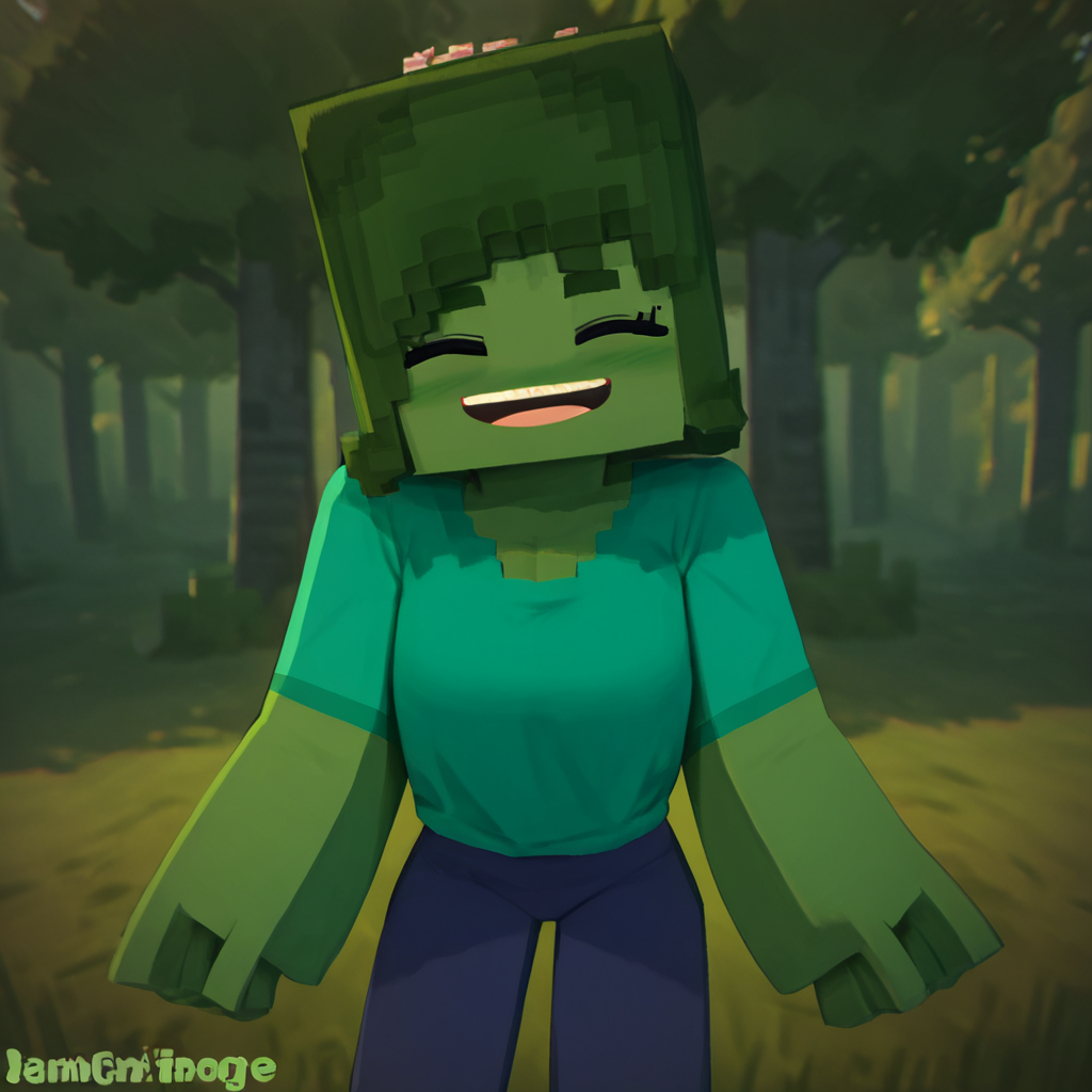 score_9, score_8_up, score_7_up, score_6_up, score_5_up, score_4_up, source_anime,  mcZombie, minecraft, happy, forest