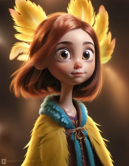 character girl __race__ standing in Feather Tales - A flock of misfit birds find their place in the world and learn the power of friendship., particle volumetric dust <lora:STYLIZARD_v1:1.2> sharp focus, macro, micro, Chestnut Copper ambient, sub surface scattering, glow