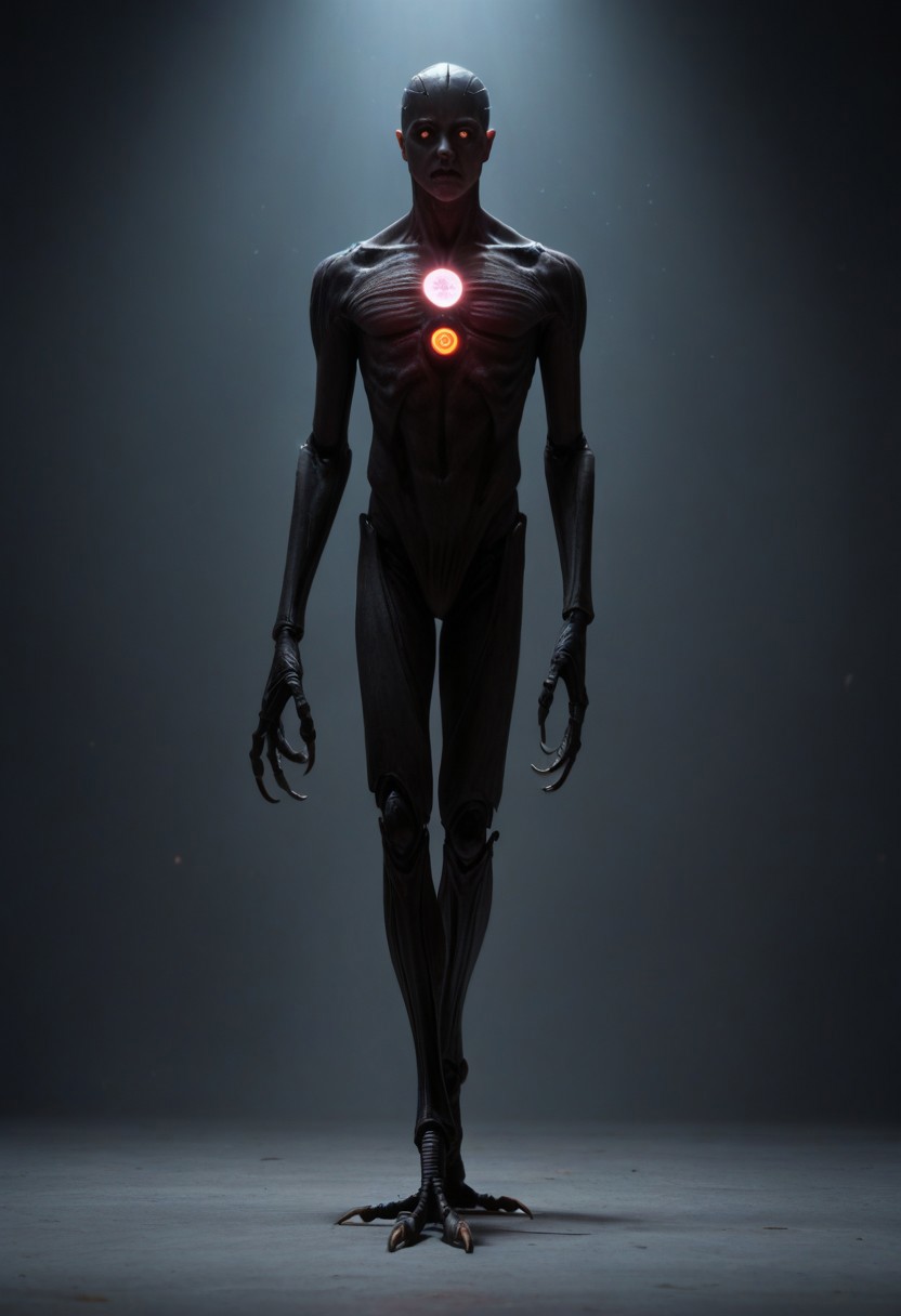 score_9, score_8_up, score_7_up, robot, scary robot, tall robot, slender arms and legs, metal talons, plasma orb core, plasma orb in chest, realistic, full body, alien world, dramatic lighting, plasma beams arching to ground, walking toward fewer, reaching out at viewer, mechincal hand, exposed wires, MALE ROBOT, exposed cables