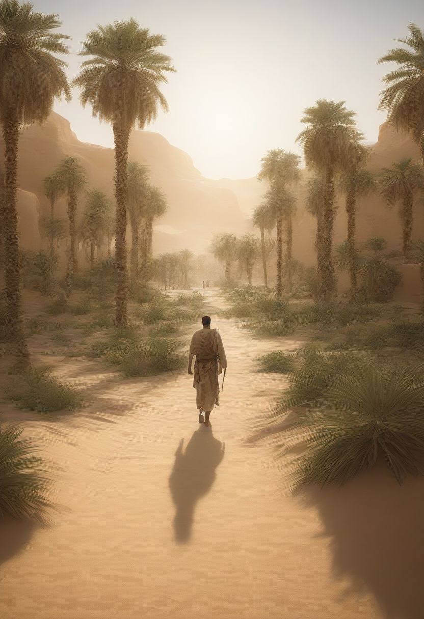 man walking through the oasis, 8K, realistic, masterpiece,