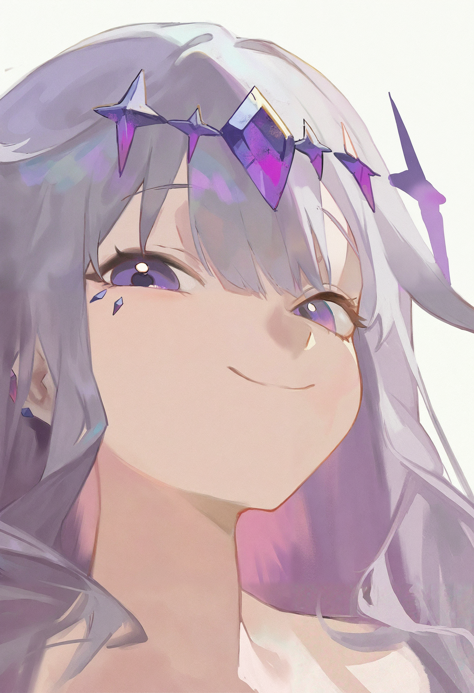 koseki bijou, smug, 1girl, close-up, painterly, masterpiece, very awa, white background, half face