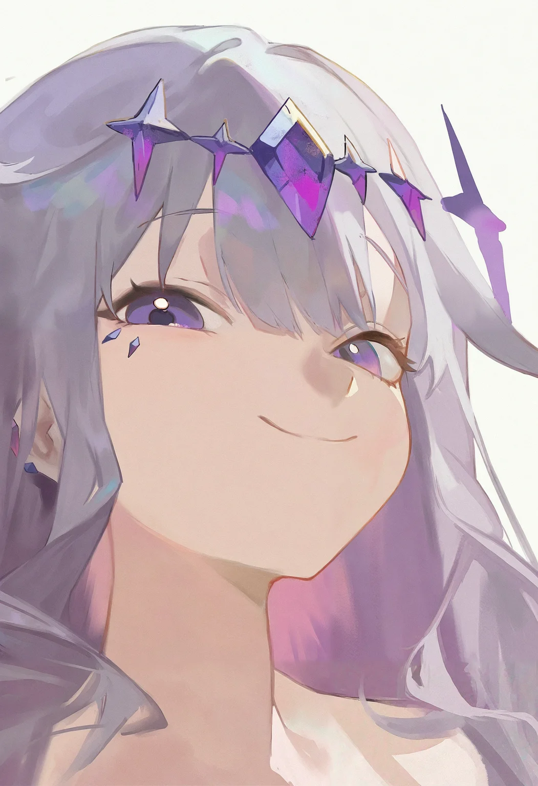 koseki bijou, smug, 1girl, close-up, painterly, masterpiece, very awa, white background, half face