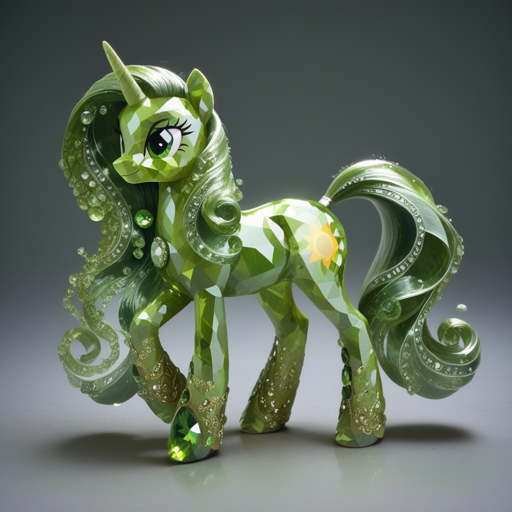 embedding:lazyup, unicorn made of hud_per1d0t_wrld, green gemstone, crystal, gem, shiny, galloping through a prismatic meadow with light-refracting raindrops, ethereal mane, magical aura, hyper-realistic textures <lora:hud_per1d0t_wrld_XLP:1.2000000000000002> <lora:TrendCraft_The_Peoples_Style_Detailer-v2.0A-3_13_2025-PonyXL:0.4000000000000001>