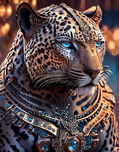 cinematic photo no humans, jaguar, blue eyes, glowing eyes, blurry background, jewelry, gem, signature, upper body, animal, looking at viewer, chain, Feline, intricate, elegant, highly detailed, colorful, vivid color, epic, cinematic, light, shining, iconic, fine detail, professional, awesome, expressive, calm, thoughtful, warm, vibrant
<lora:FelineCraft-000007:1>, , <lora:FILM_PHOTOGRAPHY_STYLE:0.25> . 35mm photograph, film, bokeh, professional, 4k, highly detailed