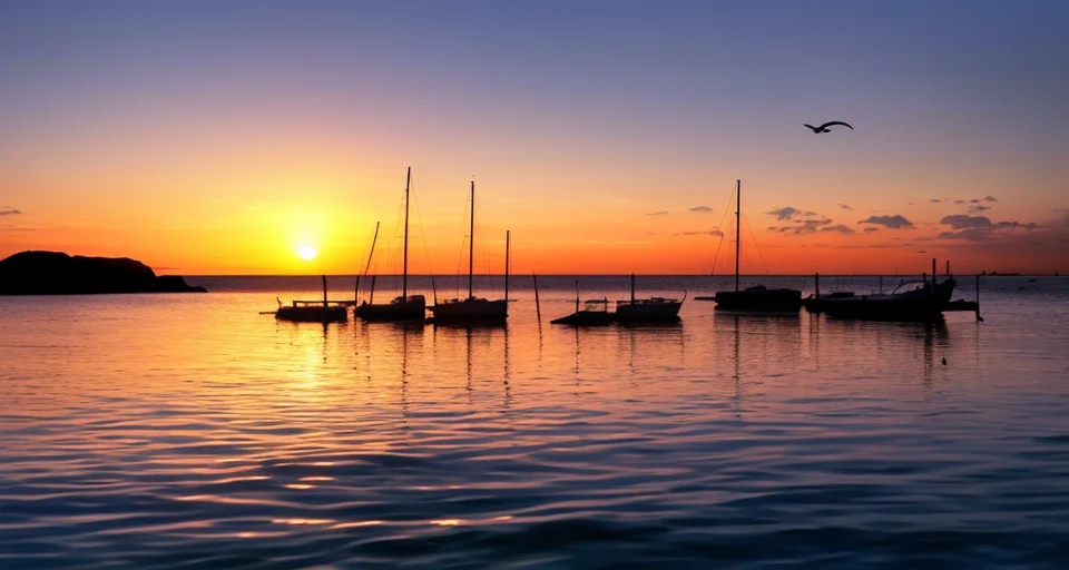 ((masterpiece)), (realistic), (sunset:1.2), (seascape:1.2), (colorful sky), (seagulls:1.1), (beach:1.1), (waves:1.1), (rocks:1.1), (boats:1.1), (reflection:1.2), (silhouette:1.2), (harbor:1.2), (peaceful:1.1), (serene:1.1), (tranquil:1.1), (calming:1.1), (harmonious:1.2),
The sun was setting over the horizon, painting the sky in a breathtaking array of colors. Shades of pink, orange, and yellow blended together to create a vibrant and colorful sky. Seagulls flew gracefully overhead, their wings casting shadows on the calm waters below. The beach was a peaceful and serene place, with waves gently lapping at the shore. Smooth rocks scattered along the coastline, providing a perfect spot for a quiet moment of reflection. Boats floated in the harbor, their masts creating silhouettes against the colorful sky. The reflection of the sky in the water created a harmonious and tranquil atmosphere. As the sun disappeared below the horizon, the sky turned darker, but the sense of calm remained, leaving a feeling of peacefulness and contentment.