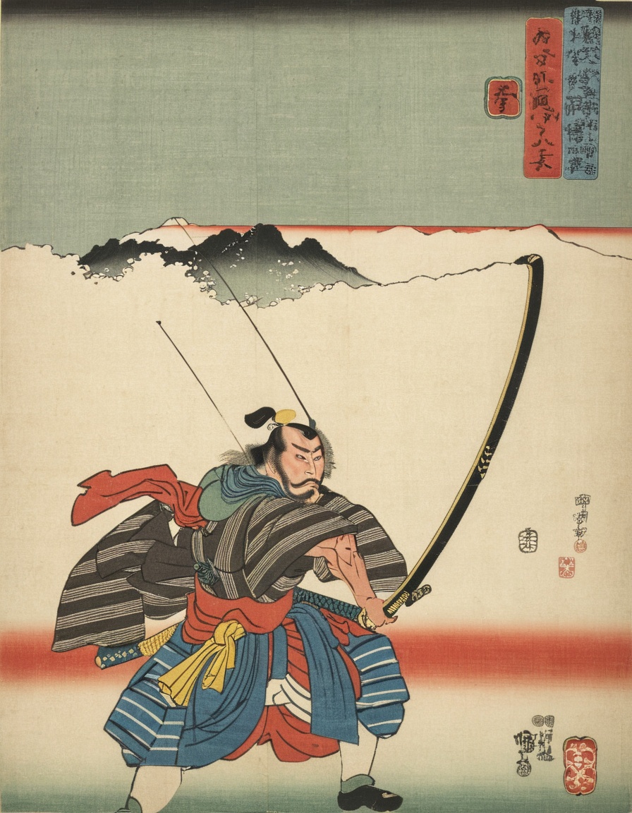 <lora:UtagawaKuniyoshiXL_v1:1> UtagawaKuniyoshiXL a samurai holding a bow