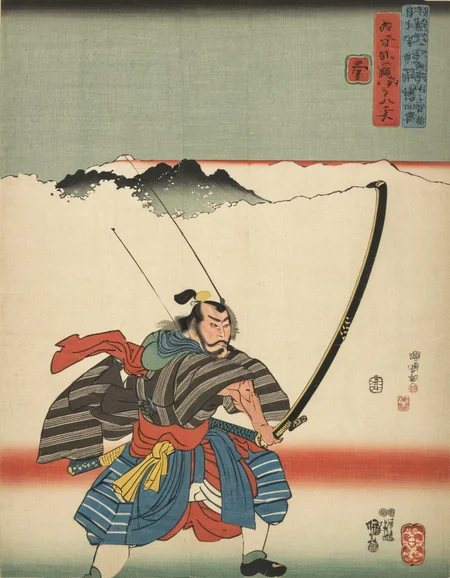 <lora:UtagawaKuniyoshiXL_v1:1> UtagawaKuniyoshiXL a samurai holding a bow