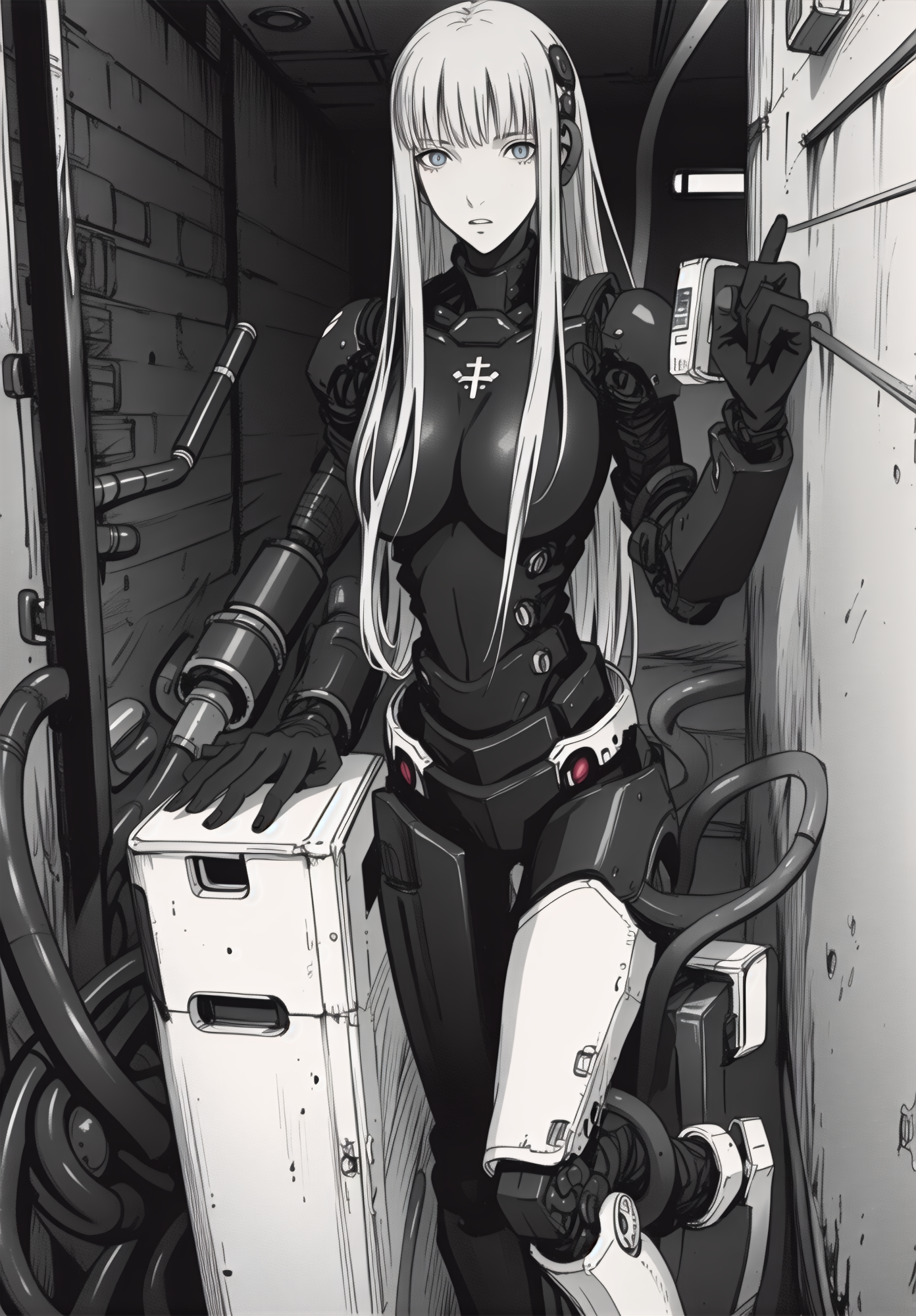 best quality,(beautiful detailed face:1.0), (detailed deep eyes),,<lora:ST anime:0.3>,, <lora:add detail:-0.2><lora:GoodHands-vanilla:1>
,1girl, style, 
, detailed_background,vast, gigantic, decrepit scenery, covered in large tubes and cables, dim light, giant-gross-organic,Expressionless
,weapon,cyborg girl, cords,large breasts, (safeguard),long hair, bangs, highleg,liquid,Corruption,doll, machine,oil,sitting, black_body,
,,<lora:ST inikmixV5:0.4><lora:ST_hipev3:0.3> <lora:blame5:0.9>  <lora:Haze:0.5> <lora:ST jrpgv2:0.3>
