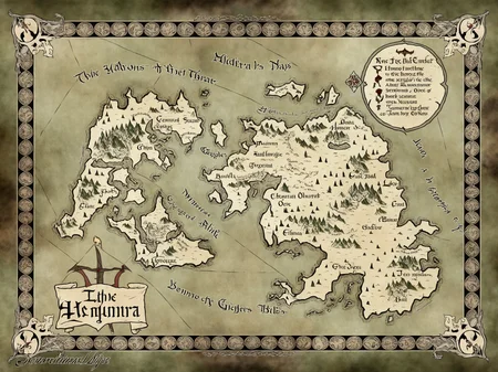 fantasy map of a vast forest, medieval illuminated manuscript, intricate detail, gothic border, gargoyles, demons, undead, bright colorful colors <lora:fantasy map-heavy:0.7>