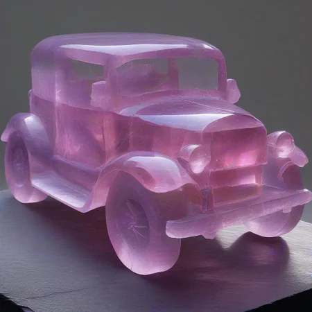 (Photorealistic), fluorite mineral,flu0rite, iridiscent, statues, car