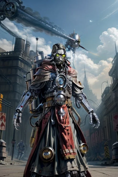 ((masterpiece,best quality)), absurdres, BREAK
mechanical arms, robes, hood, BREAK
((techpriest)), cyborg, mechanical face, mechanical limbs, gas mask, mechanical tentacles, (mechanical backpack), BREAK
1other, solo, holding pistol, firearm, handgun, pistol, gun, BREAK
factory background, smoggy sky, air pollution, smokestacks, BREAK
(kongshanjibot)