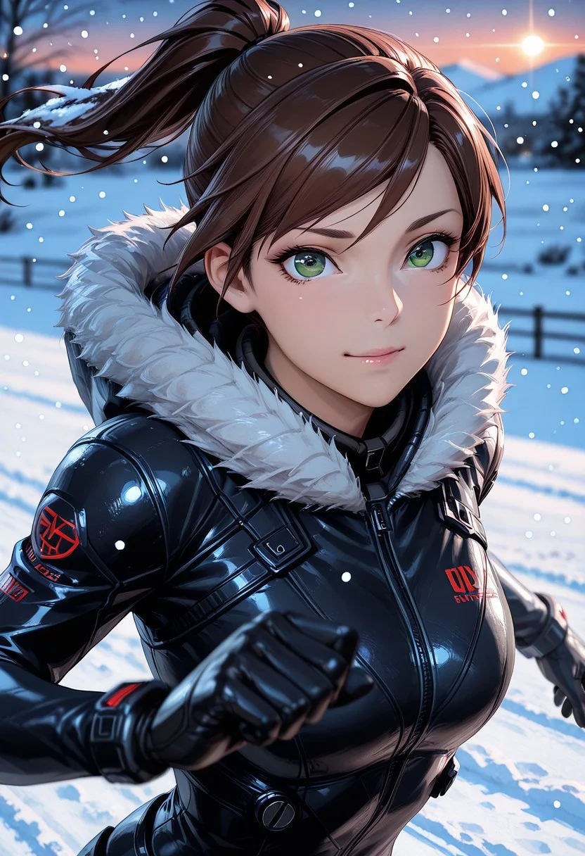 klskx, masterpiece, best quality, close up,
amazing quality, Smooth Quality, hard lighting,
detailed Background, upper body,
BREAK (EyesHD:1.2), (4k,8k,Ultra HD), masterpiece, best quality, ultra-detailed, very aesthetic, sharp focus, depth of field, ray tracing, best lighting, detailed illustration, detailed background, cinematic, beautiful face, beautiful eyes, BREAK (sexy, slutty, hot, aroused), StrenuaRyder, 1girl, Brown Hairs, Green Eyes, (happy:0.9) BREAK pilot_suit, winter clothes, fur clothes, snow, sci.fi, snowing, dusk, running, action shot