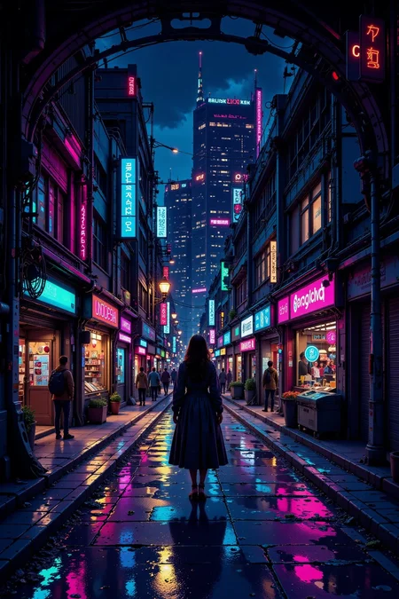 underground city, evening, woman, very intricate, very detailed, sharp, bright, colorful, <lora:Hand v2:0.5> <lora:Anti-Blur:1><lora:Insane Detail Slider:0.25>  <lora:flux.1_lora_flyway_Epic-detail_v2:0.3> <lora:fluxenhancer:0.25><lora:ck-Neon-Retrowave:0.4> ck-rw, in the style of ck-rw,  <lora:Neurocore Anime Cyberpunk:0.8> A digital artwork in the style of cknc