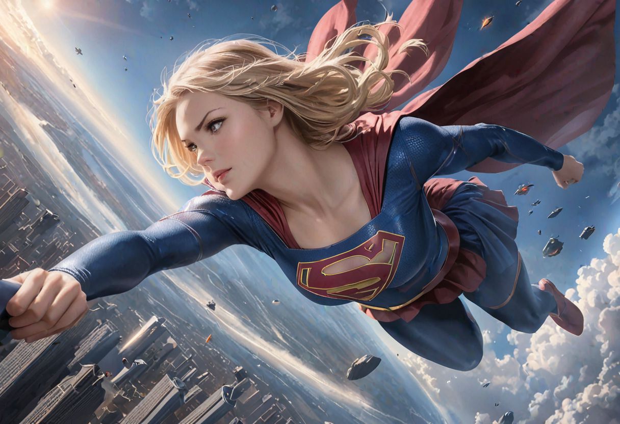 (best quality, masterpiece, colorful, dynamic angle, highest detailed) realistic portrait beautiful concept art of Supergirl scene when she flies through the multiverse