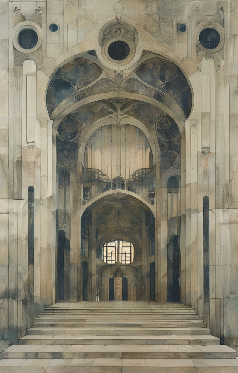 masterpiece,best quality,<lora:tbh309-sdxl:0.9>,illustration,designed by Victor Horta, Brutalist concrete university campus with geometric shapes and exposed materials