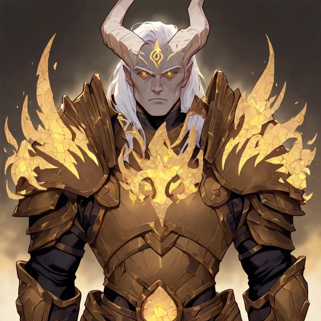 masterpiece, best quality, newest, absurdres, highres, FCOMV1.0, 1boy, DRA-V1.0-LF, lightforged draenei, draenei, glowing eyes, yellow eyes, glowing tattos, tattos, armor, DRA-V1.0-M, draenei-male, draenei,