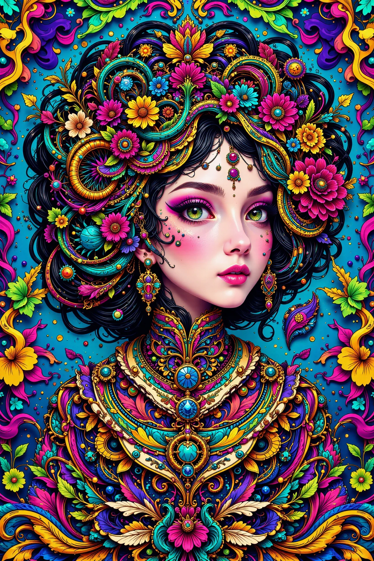 English, day, woman, very intricate, very detailed, sharp, bright, colorful, <lora:Hand v2:0.5> <lora:Anti-Blur:1><lora:Insane Detail Slider:0.25>  <lora:flux.1_lora_flyway_Epic-detail_v2:0.3> <lora:fluxenhancer:0.25><lora:ck-Neon-Retrowave:0.4> ck-rw, in the style of ck-rw,  <lora:Neurocore Anime Cyberpunk:0.8> A digital artwork in the style of cknc