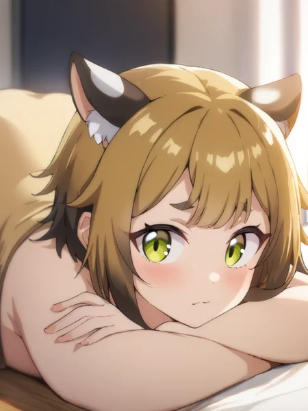 1girl, millie, (masterpiece, best quality, very aesthetic:1.2), source_anime, looking at viewer, on stomach, <lora:millie_the-new-gate:0.5>