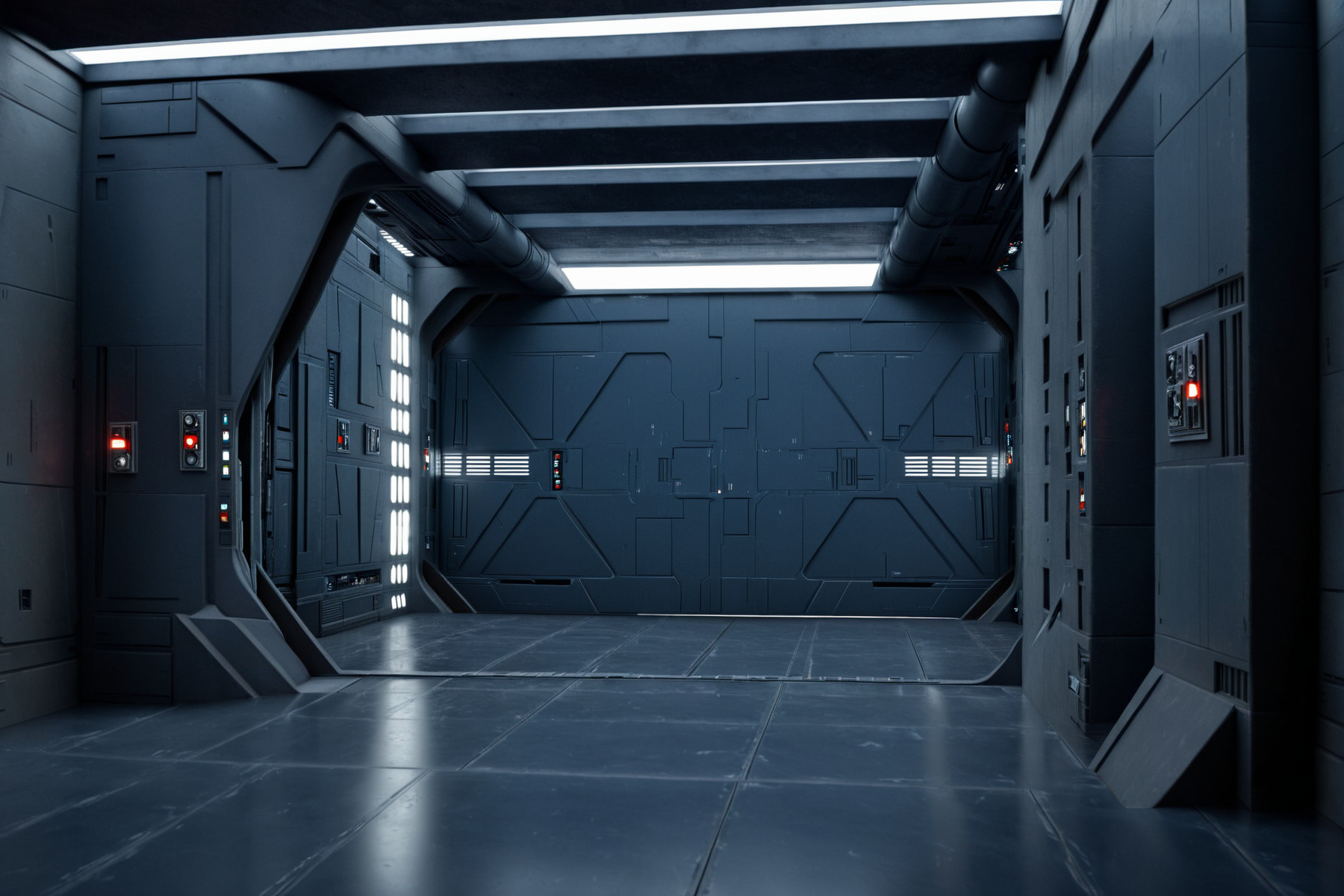 (establishing shot1.5) cinematic movie still of a Star Destroyer Interior <lora:Star_Destroyer_Interior:1> corridor from a star wars movie, large metal door at the end, white lights in the walls, science fiction, 8k resolution, sharp focus, infused with a graphic novel aesthetic, cinematic, detailed, motion picture style, realistic, sci fi style, cinematic light, perfect color, perfect scene, shallow depth of field, vignette, highly detailed, high budget, bokeh, cinemascope, moody, epic, masterpiece, <lora:Rembrandt Lighting style v2:0.6> Rembrandt Lighting style, in the dark Low-key lighting Style <lora:Low-key lighting Style:0.6>