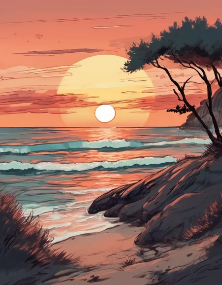 a sunset over the sea, thick brush lines, jsmn style <lora:jsmnStyle:1>