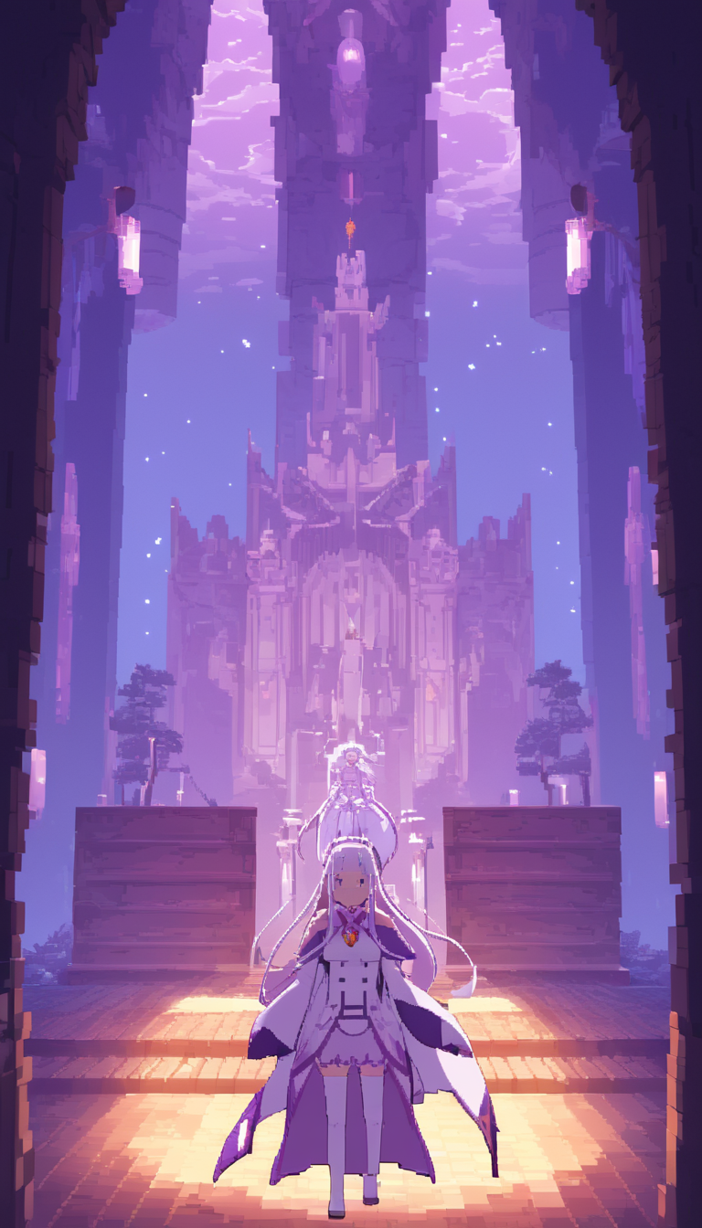 pixel-art Cinematic scene, hero view, solo, Emilia, Re:Zero <lora:emilia:1>, action pose, detailed background, masterpiece, best quality, high quality, absurdres . low-res, blocky, pixel art style, 8-bit graphics