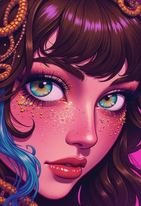 colorful art style, portrait image of a woman, face, detail eyes, sbfte, Midjourney_Whisper, GLSHS