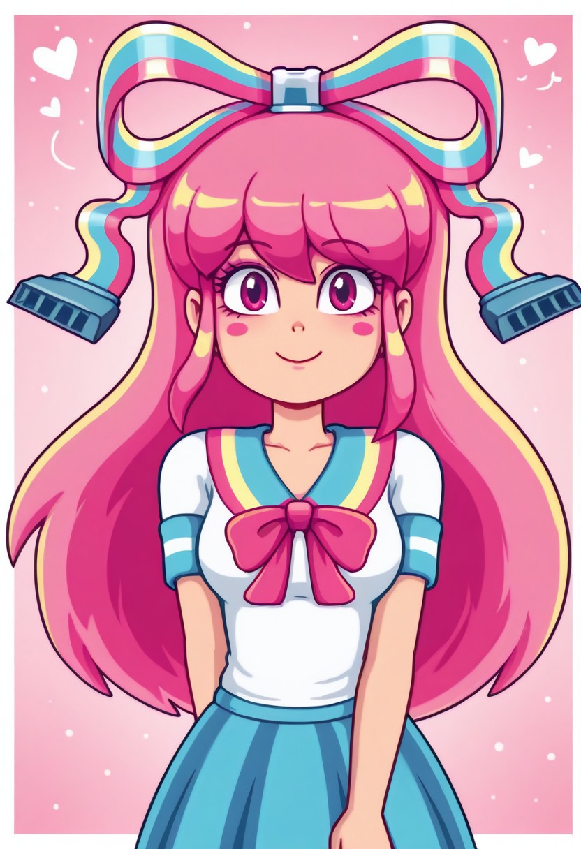 .GIFfany, Pink hair, Bow in hair, blush stickers,