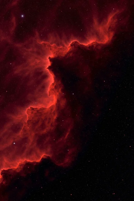 <lora:Vibrant_Nebula_2:0.8> VibrantNebula style.
A ferocious sea of crimson and charcoal-tinted interstellar gas swells across the cosmos like a volcanic storm suspended in zero gravity, vast streaks and shocks of magmatic red weaving through shadowed voids and faint dust-scattered starfields. The nebula's folds ripple with fluid complexity, crafted in stylized deep-space rendering with high dynamic range and spectral noise filtering to highlight fractal density. Dim constellations shimmer subtly behind the gaseous mass, creating a stark juxtaposition of stillness and motion. Viewed from a slightly oblique cosmic angle, the composition harnesses chiaroscuro-style contrast and layered pigment bloom to depict a nebular expanse alive with motion, heat, and ancient stellar echoes.