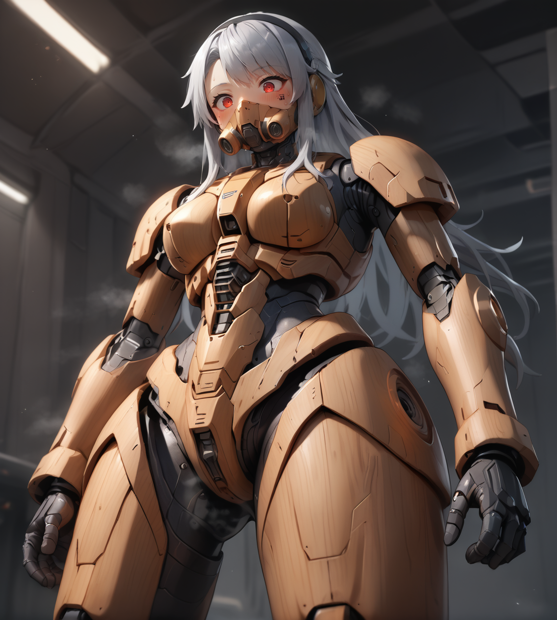 score_9,score_8_up,score_7_up,score_6_up,source anime BREAK,1girl,solo,mecha,science fiction,dark background,science fiction,barcode tattoo,tube,futuristic,cyberpunk,cockpit,space,medium breasts,from below,armor,body armor,gloves,,,sweat,steaming body,zero gravity,covered mouth,oxygen mask,sweat,grey hair,long hair,curly hair,hair pulled back,,hairband,,red eyes,,,,,,,happy,blush
 <lora:wooden_10_blocks_comp:0.95>